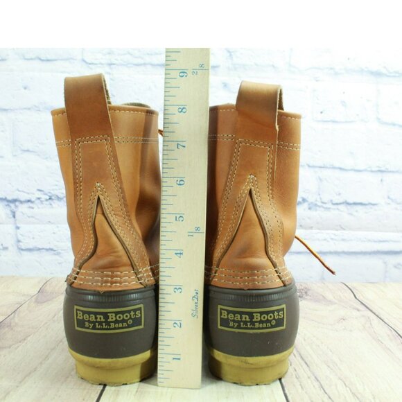 LL Bean Brown Leather 8" Lace Up Round Toe Unlined Ankle Duck Boots Size 8 M - Picture 6 of 10